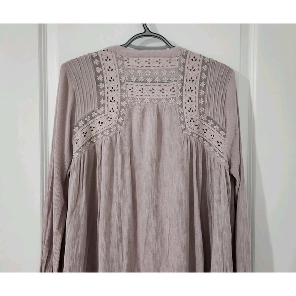 FREE PEOPLE Courtney Victorian Shirt Dress Eyelet Lace High Low Boho Size S - Picture 9 of 14